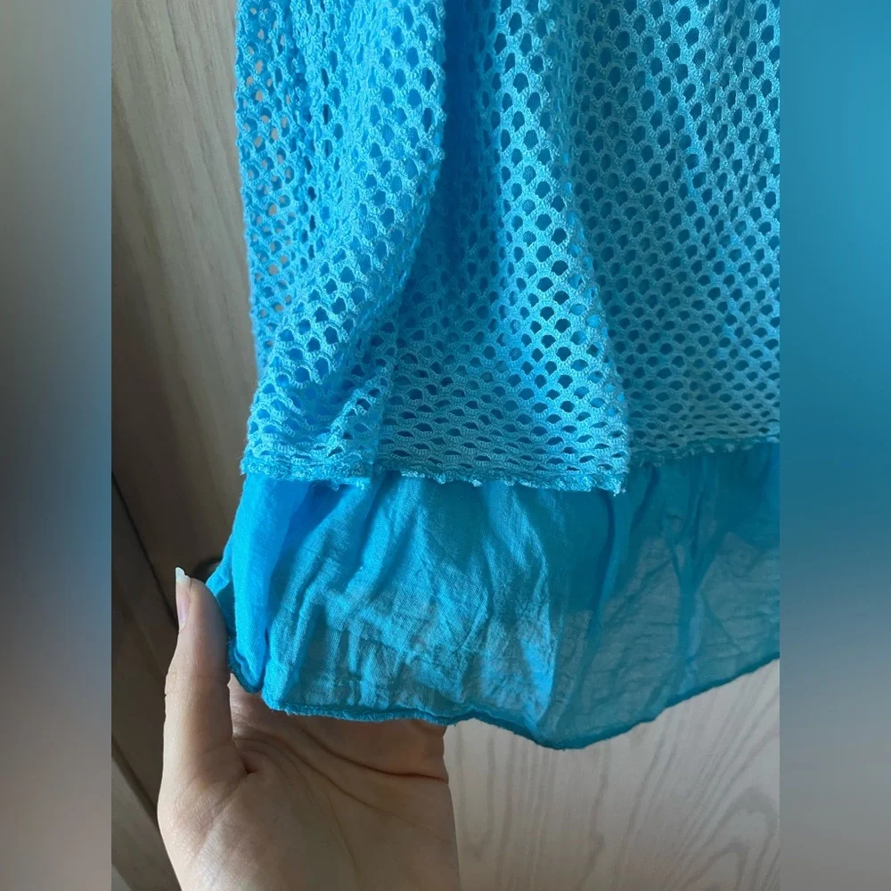 Sky Blue Sleeveless Eyelet & Mesh Top